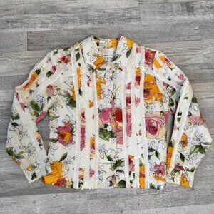Coldwater Creek floral embroidered  ruffle top/lightweight jacket 8 petite I49